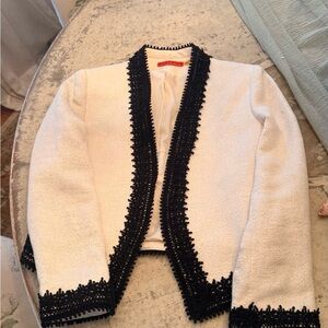 Alice + Olivia Cream Jacket with Black Trim and Orange Label